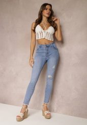 Niebieskie Jeansy z Regularnym Stanem i Wywiniętymi Nogawkami Velazquez. Niebieskie jeansy damskie Renee, bez wzorów, z jeansu, klasyczne, plus size. Za 79.99 zł.