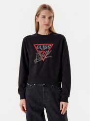 Guess Bluza W5YQ06 KB681 Czarny Regular Fit. Czarne bluzy damskie Guess, l, z aplikacjami, z bawełny, bez ramiączek, bez kaptura. Za 299.99 zł.