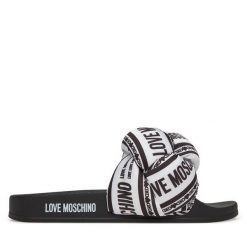 Klapki LOVE MOSCHINO. Białe klapki damskie Love Moschino, bez wzorów, bez obcasa, bez zapięcia. Za 419.99 zł.