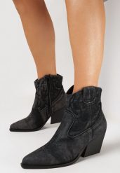 Czarne Botki Kowbojki na Ściętym Słupku Meshia. Czarne botki damskie Born2be, bez wzorów, bez obcasa, na obcasie, bez zapięcia. Za 149.99 zł.