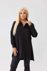 Klasyczna czarna koszula Elena zapinana na guziki, asymetryczny krój PLUS SIZE XXL OVERSIZE JESIEŃ. Czarne koszule damskie Moda Size Plus Iwanek, plus size, bez wzorów, z bawełny, biznesowe, z asymetrycznym kołnierzem, bez ramiączek. Za 199.90 zł.