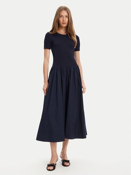 STAUD Sukienka codzienna Laroquette R25S2252PM Granatowy Regular Fit. Niebieskie sukienki damskie STAUD, na co dzień, m, bez wzorów, z syntetyku, bez kołnierzyka, bez ramiączek, proste. Za 1,389.00 zł.