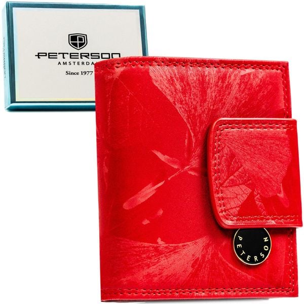 Mały, czerwony portfel damski Peterson PTN PS329-MLF. Czerwone portfele damskie Peterson, ze skóry. Za 106.99 zł.