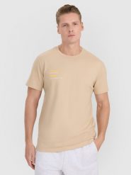 4F T-shirt regular z nadrukiem męski - brązowy S. Białe koszulki sportowe męskie 4F, m, bez wzorów, z bawełny, bez ramiączek. Za 59.99 zł.