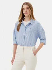 Tommy Hilfiger Koszula WW0WW46169 Niebieski Loose Fit. Niebieskie koszule damskie Tommy Hilfiger, bez wzorów, ze lnu, bez kołnierzyka, bez ramiączek. Za 329.99 zł.
