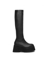 DeeZee Kozaki W3LH164802H Czarny. Czarne kozaki damskie DeeZee, bez wzorów, z materiału, bez obcasa, na płaskiej podeszwie, bez zapięcia. Za 299.99 zł.