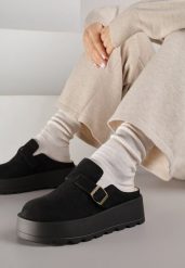 Czarne Niskie Śniegowce na Grubej Podeszwie Zdobione Sprzączką Vetiare. Czarne śniegowce damskie Born2be, z dzianiny, bez zapięcia. Za 119.99 zł.