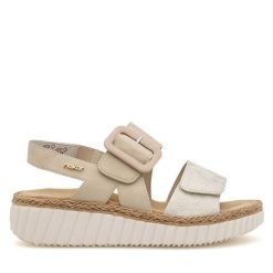 Sandały Rieker. Brązowe sandały damskie Rieker, bez wzorów, bez obcasa, na płaskiej podeszwie, bez zapięcia. Za 229.99 zł.