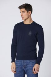 AERONAUTICA MILITARE Granatowy sweter męski. Niebieskie swetry męskie Aeronautica Militare, l, bez wzorów, bez kołnierzyka, bez ramiączek. W wyprzedaży za 319.99 zł.