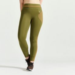 Legginsy fitness damskie Domyos. Zielone legginsy damskie DOMYOS, bez wzorów, z elastanu. Za 109.99 zł.