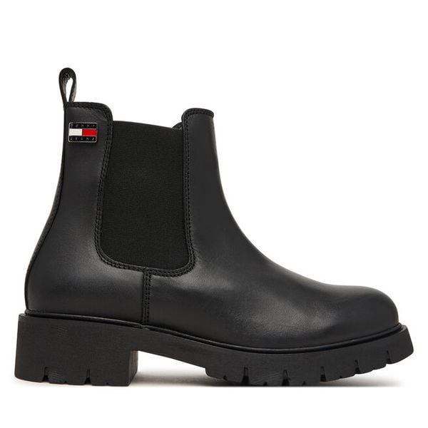 Sztyblety Tommy Jeans. Czarne botki damskie Tommy Jeans, bez wzorów, z jeansu, bez obcasa, na płaskiej podeszwie, bez zapięcia. Za 649.99 zł.