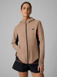 Kurtka softshell wiatroodporna damska 4F 4FRSS26TSOFF645. Brązowe kurtki sportowe damskie 4F, s, bez wzorów, z elastanu, bez ramiączek, z kapturem, trekkingowe. Za 206.99 zł.