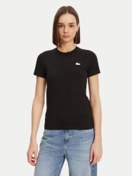 Lacoste T-Shirt TF9246 Czarny Slim Fit. Czarne t-shirty damskie Lacoste, bez wzorów, z bawełny, bez kołnierzyka, bez ramiączek. Za 279.99 zł.