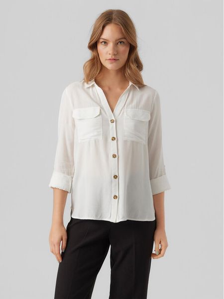 Vero Moda Koszula Bumpy 10275283 Biały Regular Fit. Białe koszule damskie Vero Moda, xl, bez wzorów, z wiskozy, bez kołnierzyka, bez ramiączek. Za 89.99 zł.