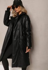 Czarny Płaszcz z Imitacji Skóry z Wiązanym Paskiem Tosha. Czarne płaszcze damskie Renee, l, bez wzorów, ze skóry, bez kołnierzyka, bez kaptura. Za 319.99 zł.