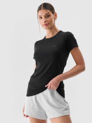 4F T-shirt slim gładki damski - czarny S. Czarne t-shirty damskie 4F, s, bez wzorów, z bawełny, klasyczne, bez kołnierzyka, bez ramiączek. Za 39.99 zł.