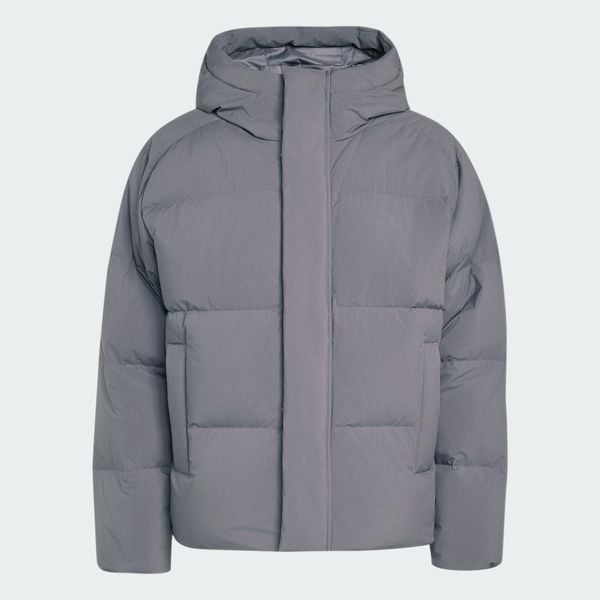 Puchowa kurtka z kapturem Helionic. Czarne kurtki męskie Adidas, l, bez wzorów, z materiału, eleganckie, z kapturem. Za 799.00 zł.