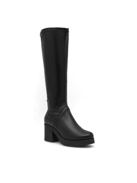 Lasocki Kozaki Velia EST-VELIA-01 Czarny. Czarne kozaki damskie Lasocki, bez wzorów, ze skóry, bez obcasa, na słupku, bez zapięcia. Za 329.99 zł.