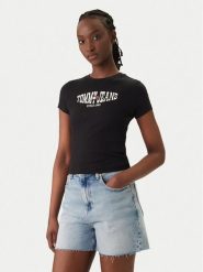 Tommy Jeans T-Shirt Wavy Flag DW0DW22272 Czarny Slim Fit. Czarne t-shirty damskie Tommy Jeans, xs, bez wzorów, z bawełny, bez kołnierzyka, bez ramiączek. Za 149.99 zł.