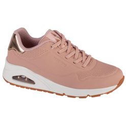 Buty sportowe Sneakersy damskie, Uno-Shimmer Away. Czerwone obuwie sportowe damskie Skechers, bez wzorów, bez zapięcia, trekkingowe. Za 359.99 zł.