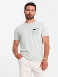 Bawełniany męski t-shirt z literowym printem i kieszonką – żółto-zielony V4 OM-TSFP-0188 - XXL. Zielone t-shirty męskie Ombre Clothing, l, bez wzorów, z bawełny, bez kołnierzyka, bez ramiączek. W wyprzedaży za 29.99 zł.