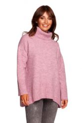Obszerny Sweter z Golfem - Pudrowy. Czerwone swetry nierozpinane damskie MOE, l, bez wzorów, z materiału, bez kołnierzyka, bez ramiączek. Za 199.13 zł.