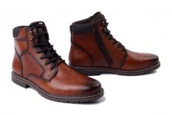 RIEKER 13731-22 brown, trzewiki męskie. Brązowe botki męskie Rieker, bez wzorów, bez obcasa, bez zapięcia. Za 489.90 zł.