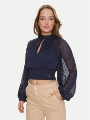 Guess Bluzka Bianca W4RH69 WDW52 Granatowy Regular Fit. Niebieskie bluzki damskie Guess, xxl, z aplikacjami, z syntetyku, bez kołnierzyka, bez ramiączek. Za 499.99 zł.