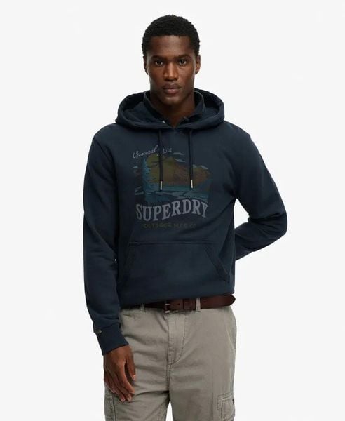 Superdry Bluza z kapturem Outdoors Mountain Relaxed – ECLIPSE NAVY. Niebieskie bluzy damskie Superdry, xl, bez wzorów, z bawełny, bez ramiączek, z kapturem. Za 345.10 zł.
