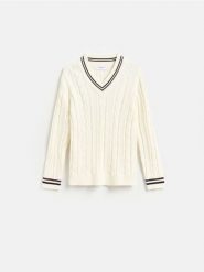Strukturalny sweter z bawełny - złamana biel. Swetry męskie Reserved, l, bez wzorów, z bawełny, bez kołnierzyka, bez ramiączek. Za 129.99 zł.