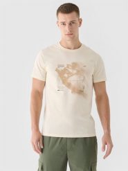 4F T-shirt regular z nadrukiem męski - beżowy XXL. Brązowe t-shirty męskie 4F, m, bez wzorów, z bawełny, bez kołnierzyka, bez ramiączek. W wyprzedaży za 39.99 zł.