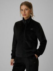 4F Bluza welurowa regular bez kaptura damska - czarna M. Czarne bluzy damskie 4F, m, bez wzorów, z materiału, bez ramiączek, bez kaptura. Za 179.99 zł.