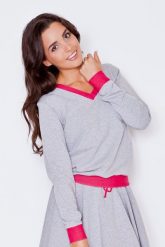 Szaro-różowa Dresowa Nierozpinana Bluza z Dekoltem V z Kontrastowymi Mankietami. Czerwone bluzy damskie Katrus, s, bez wzorów, z bawełny, bez ramiączek, bez kaptura. Za 169.00 zł.