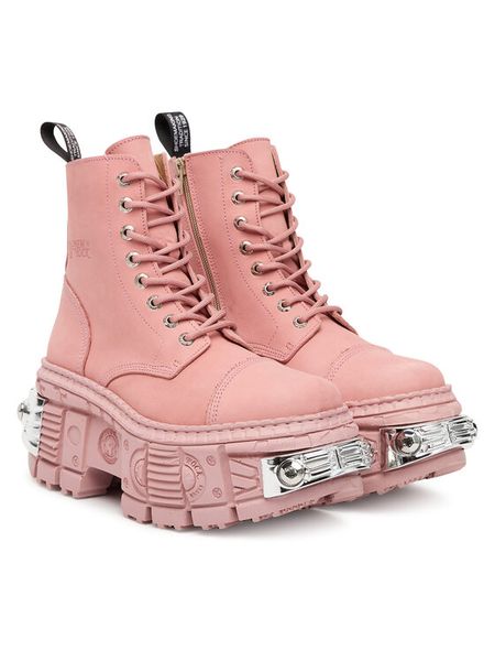 NEW ROCK Trzewiki M-WALL083C-C11 Różowy. Czerwone botki damskie NEW ROCK, bez wzorów, z nubiku, rockowe, bez obcasa, na koturnie, bez zapięcia. Za 1,529.00 zł.