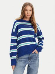 Guess Jeans Sweter W4BR09 Z3HM1 Niebieski Regular Fit. Niebieskie swetry nierozpinane damskie Guess Jeans, xl, z aplikacjami, z bawełny, bez kołnierzyka, bez ramiączek. Za 329.99 zł.