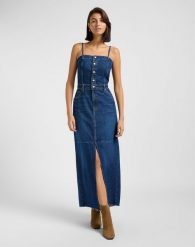 DAMSKA SUKIENKA LEE MAXI DENIM DRESS DARK FUSION 112363487. Sukienki damskie Lee, l, bez wzorów, z denimu, bez kołnierzyka, bez ramiączek, maxi. Za 299.99 zł.