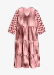 Sukienka tunikowa z grubszej mieszanki bawełny. Czerwone sukienki damskie bonprix, bez wzorów, z bawełny, bez kołnierzyka, bez ramiączek. Za 139.99 zł.