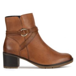 Botki Remonte. Brązowe botki damskie Remonte, bez wzorów, bez obcasa, na słupku, bez zapięcia. Za 367.00 zł.