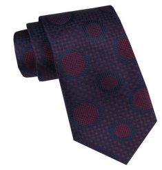Elegancki i Modny Krawat Jedwabny - Alties - Granatowy w Duże Grochy. Czerwone krawaty i muchy Alties, bez wzorów, z jedwabiu, eleganckie. Za 115.00 zł.