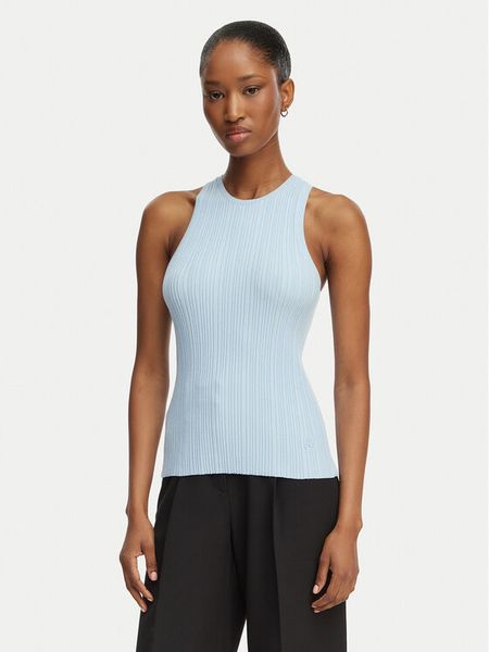 HUGO Top Sarepla 50539890 Niebieski jasny Slim Fit. Niebieskie topy damskie Hugo, s, bez wzorów, z wiskozy, bez kołnierzyka, bez ramiączek. Za 278.99 zł.