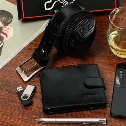 Zestaw męski skórzany premium Beltimore portfel pasek U28 : Kolory - czarny, Rozmiar pasków - r.105-120 cm. Czarne paski męskie . Za 114.90 zł.