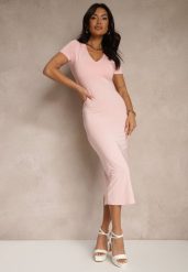 Różowa Sukienka Bodycon o Dopasowanym Kroju z Dekoltem w V Efrerina. Czerwone sukienki damskie Renee, na co dzień, l, bez wzorów, z jeansu, eleganckie, bez kołnierzyka, bez ramiączek, midi, bodycon. Za 89.99 zł.