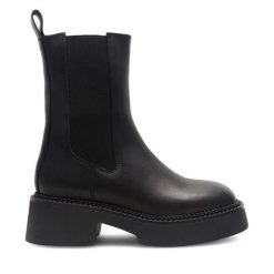 Sztyblety GINO ROSSI. Czarne botki damskie Gino Rossi, bez wzorów, bez obcasa, na słupku, bez zapięcia. Za 429.99 zł.