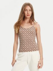 Guess Top V5YP11 MC03W Brązowy Slim Fit. Brązowe topy damskie Guess, xxs, z aplikacjami, z syntetyku, bez kołnierzyka, bez ramiączek. Za 189.99 zł.