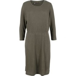 Sukienka w prążek, z wiązanym paskiem bonprix ciemnooliwkowy. Zielone sukienki damskie bonprix, bez wzorów, bez kołnierzyka, bez ramiączek. Za 64.99 zł.