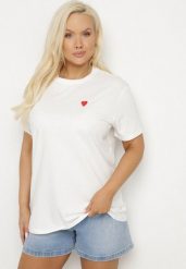 Biały Bawełniany T-shirt Ozdobiony Sercem Tolianee. Białe t-shirty damskie Born2be, l, bez wzorów, z bawełny, klasyczne, bez kołnierzyka, bez ramiączek. Za 49.99 zł.