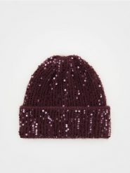 Czapka beanie z cekinami - bordowy. Czerwone czapki damskie Reserved, bez wzorów. W wyprzedaży za 35.99 zł.