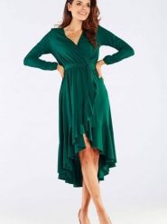 Sukienka Model A456 Green - awama. Zielone sukienki damskie Awama, l, bez wzorów, z elastanu, eleganckie, bez kołnierzyka, plus size, bez ramiączek, kopertowe. Za 412.33 zł.