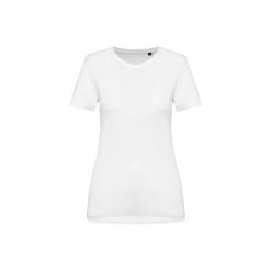 Damska koszulka z suprima z okrągłym dekoltem Kariban Premium. Białe bluzki damskie KARIBAN, bez wzorów, z bawełny, bez kołnierzyka, bez ramiączek. Za 108.50 zł.