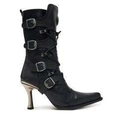 Botki NEW ROCK. Czarne botki damskie NEW ROCK, bez wzorów, rockowe, bez obcasa, na szpilce, bez zapięcia. Za 1,059.00 zł.